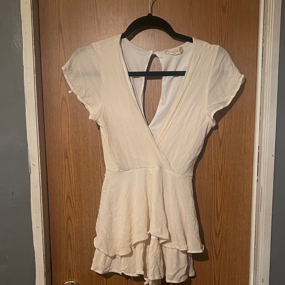 Cream Ruffle Romper Dress